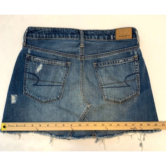 American Eagle Mini Skirt Womens 6 Festival Distressed Button Fly Denim - Picture 6 of 8